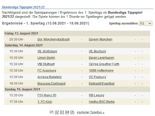 1. Spieltag im BL Tippspiel 2021/22
