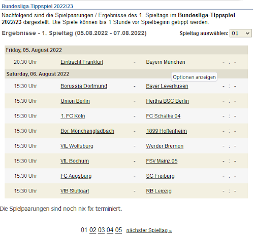 1. Spieltag im BL-Tippspiel 2022/23